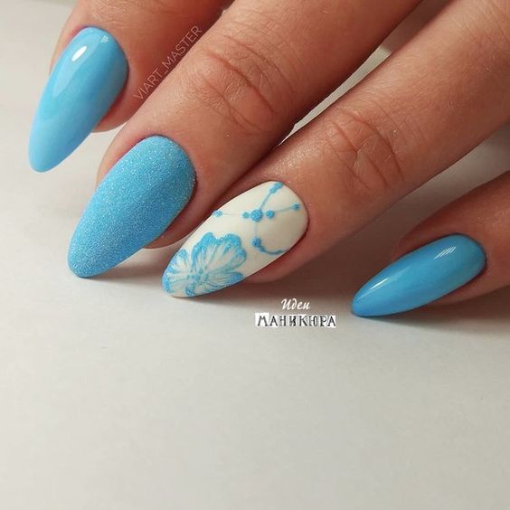 Синий маникюр - 40 идей стильного дизайна ногтей